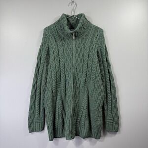Aran Woollen Mills Sweater Womens XL Green Merino Wool Full Zip Cardigan Ireland